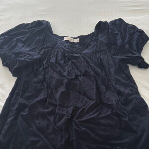 LOFT Black Puff Sleeve Ruched Blouse